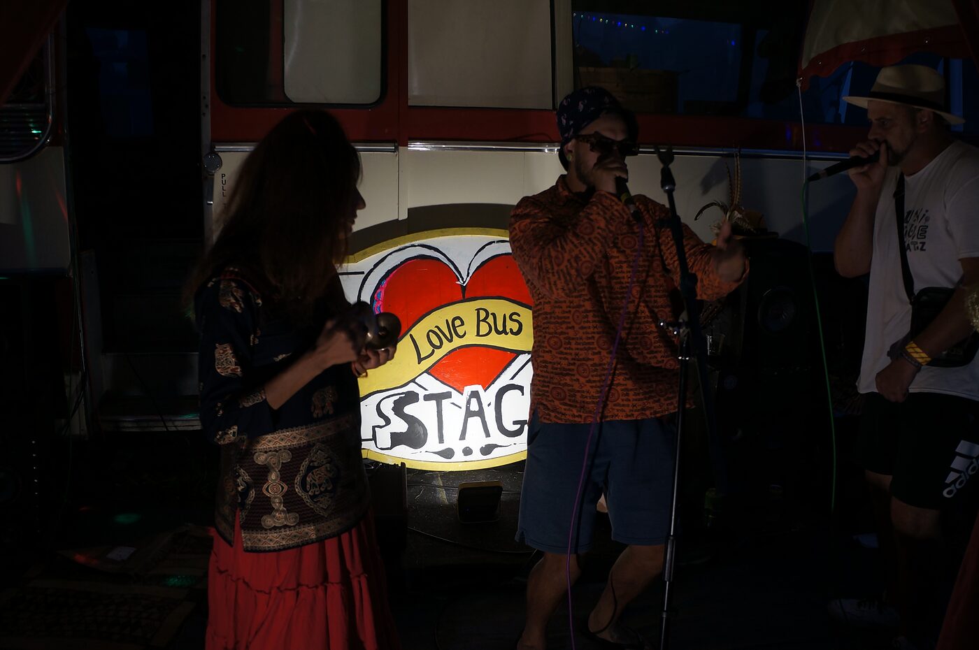 Performers on the Love Bus stage