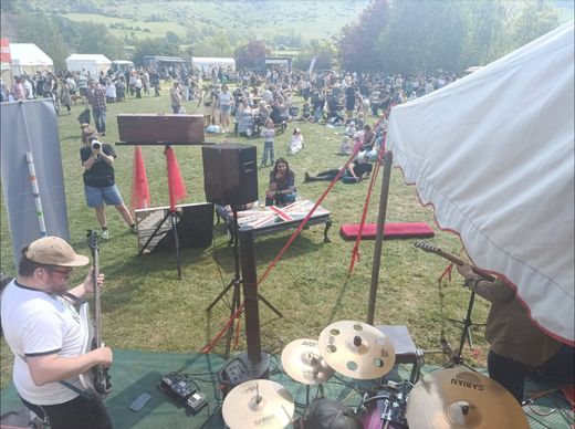 Looking out from the Love Bus stage over the crowd at the Plumpton College fete