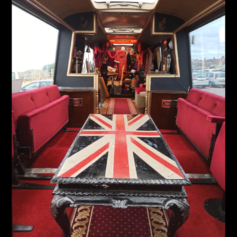 The Union Jack table and velvet seating