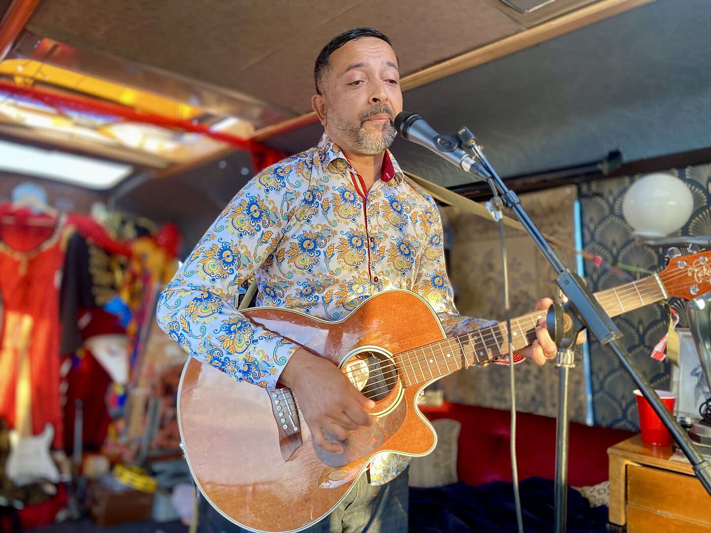 A live acoustic set performed inside The Love Bus