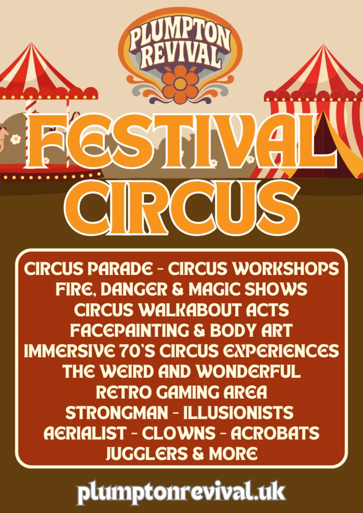 Plumpton Revival 2026 Festival Circus with parade, workshops, fire shows and immersive 70s circus experiences