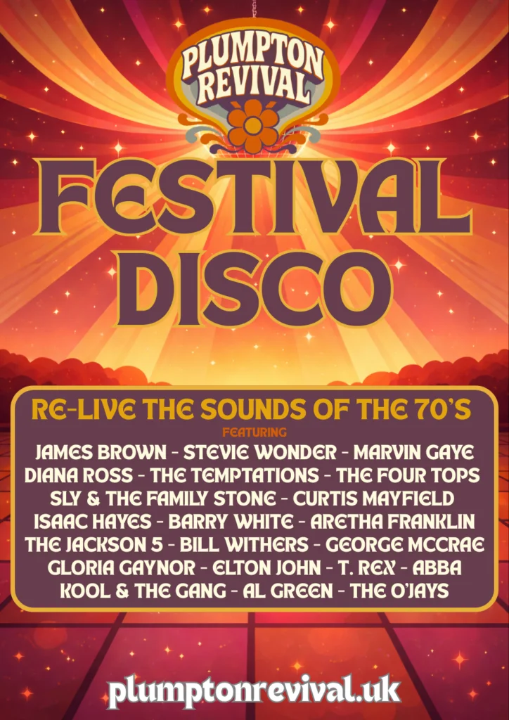 Plumpton Revival 2026 Festival Disco celebrating the sounds of the 70s including James Brown, Stevie Wonder and ABBA