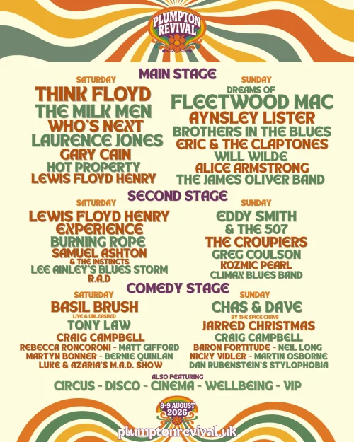 Plumpton Revival 2026 full festival line-up across Main Stage, Second Stage and Comedy Stage